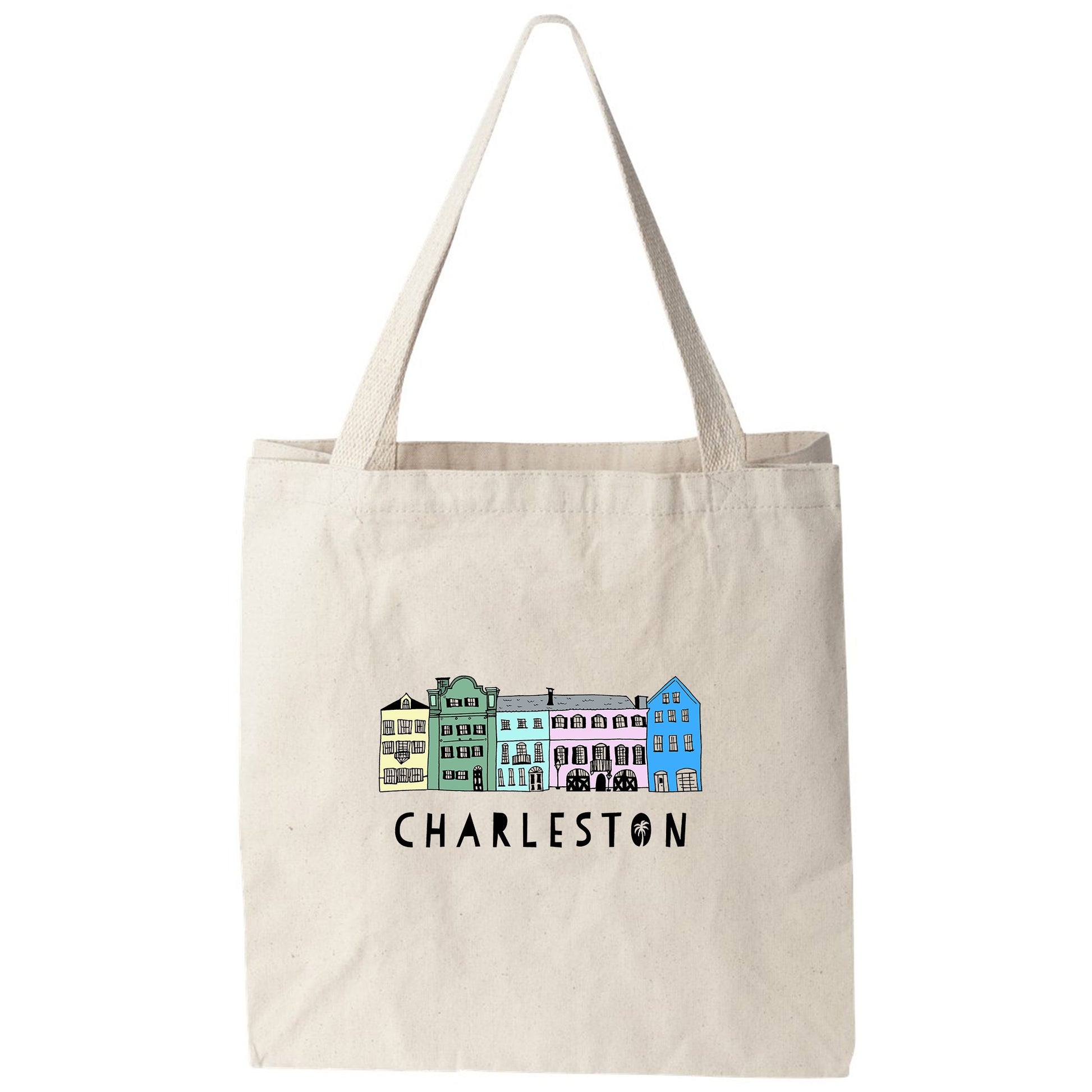 a tote bag with a picture of charleston on it