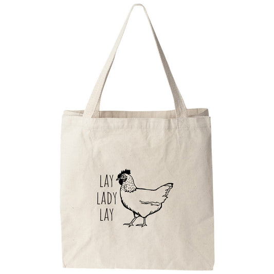 a tote bag with a chicken drawn on it