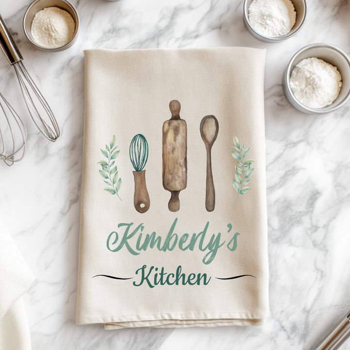 Custom Name Gift - Personalized Kitchen - Watercolor Kitchen Towel
