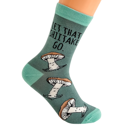 a pair of socks with mushrooms on them