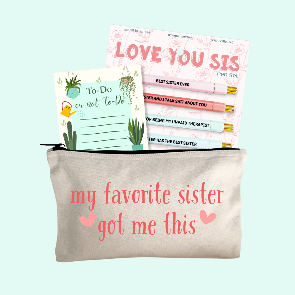 Sister Gift Set – Love You Sis Pen Set, Favorite Sister Zipper Pouch, To Do Or Not To Do Notepad