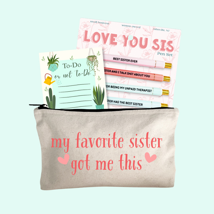 Sister Gift Set – Love You Sis Pen Set, Favorite Sister Zipper Pouch, To Do Or Not To Do Notepad