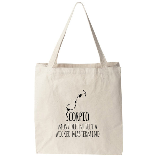 a tote bag with the words scorpio on it