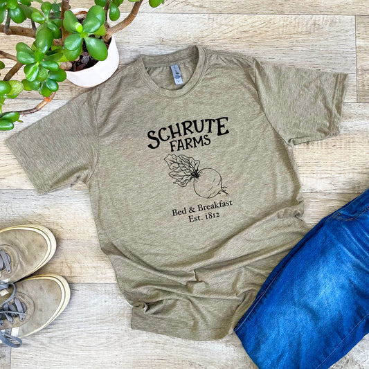 a t - shirt that says schrute farms on it