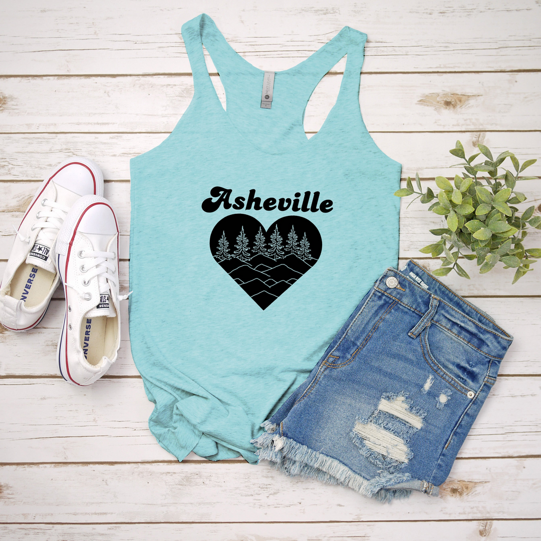 a tank top with a heart and trees on it