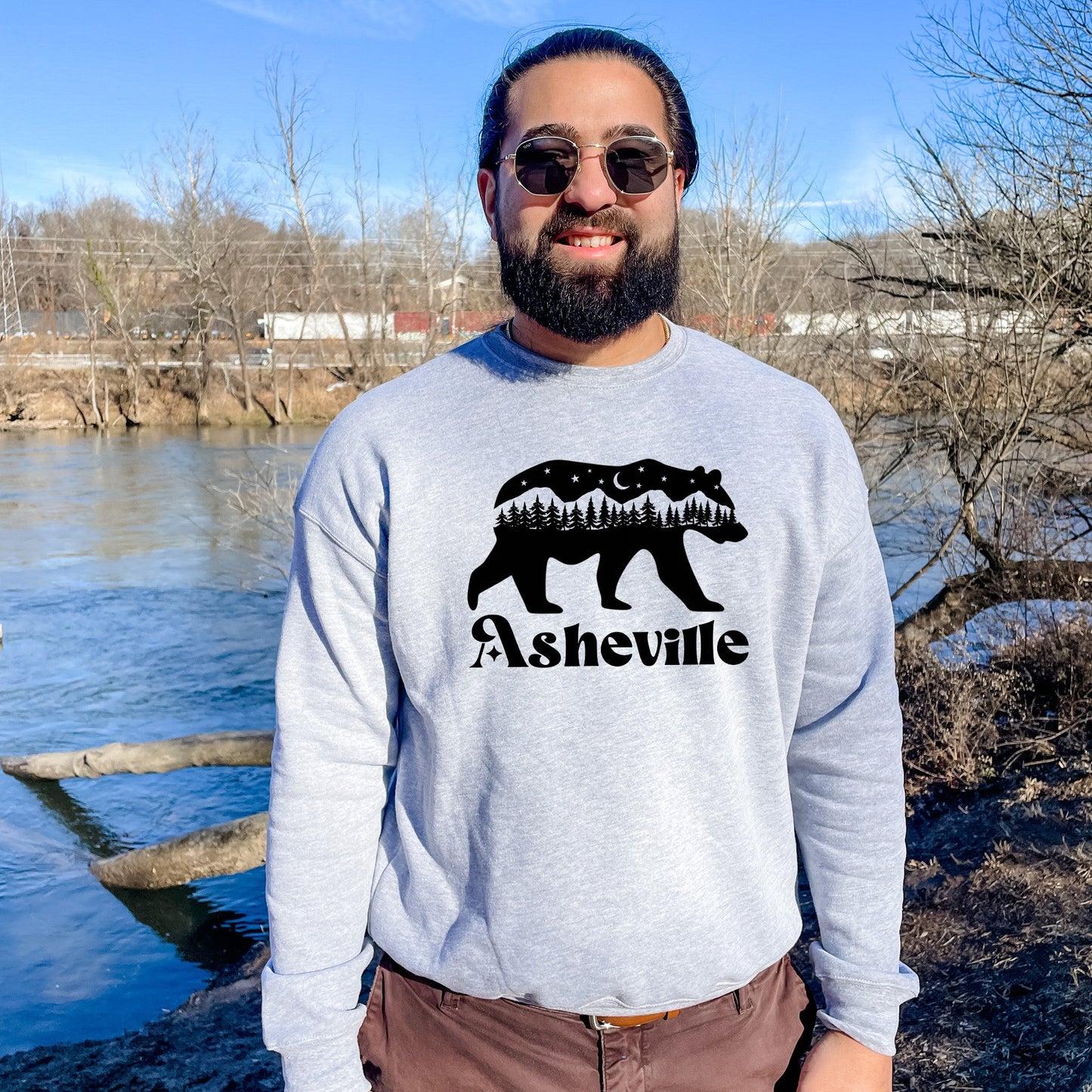 Asheville Bear - Unisex Sweatshirt - Heather Gray, Dusty Blue, Mauve, or Gold