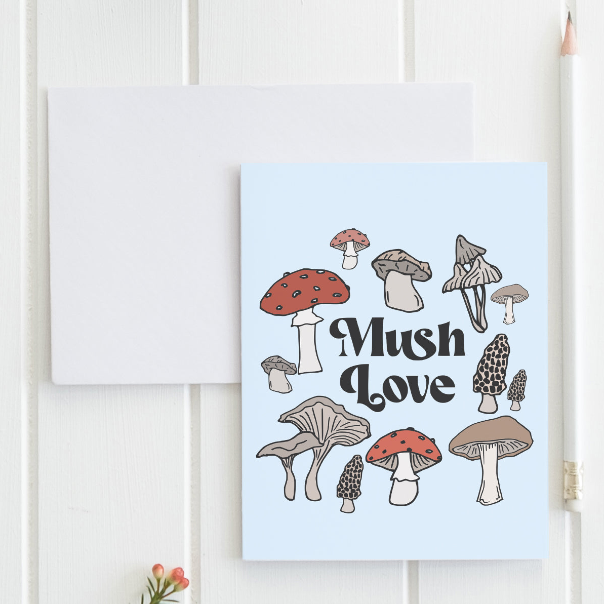 a greeting card with mushrooms on it