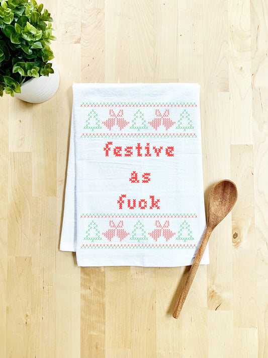 Full Color Dish Towels - Cross Stitch Effect - Festive As Fuck