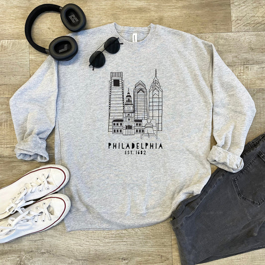 Downtown Philadelphia, PA - Unisex Sweatshirt - Heather Gray, Dusty Blue, Mauve, or Gold