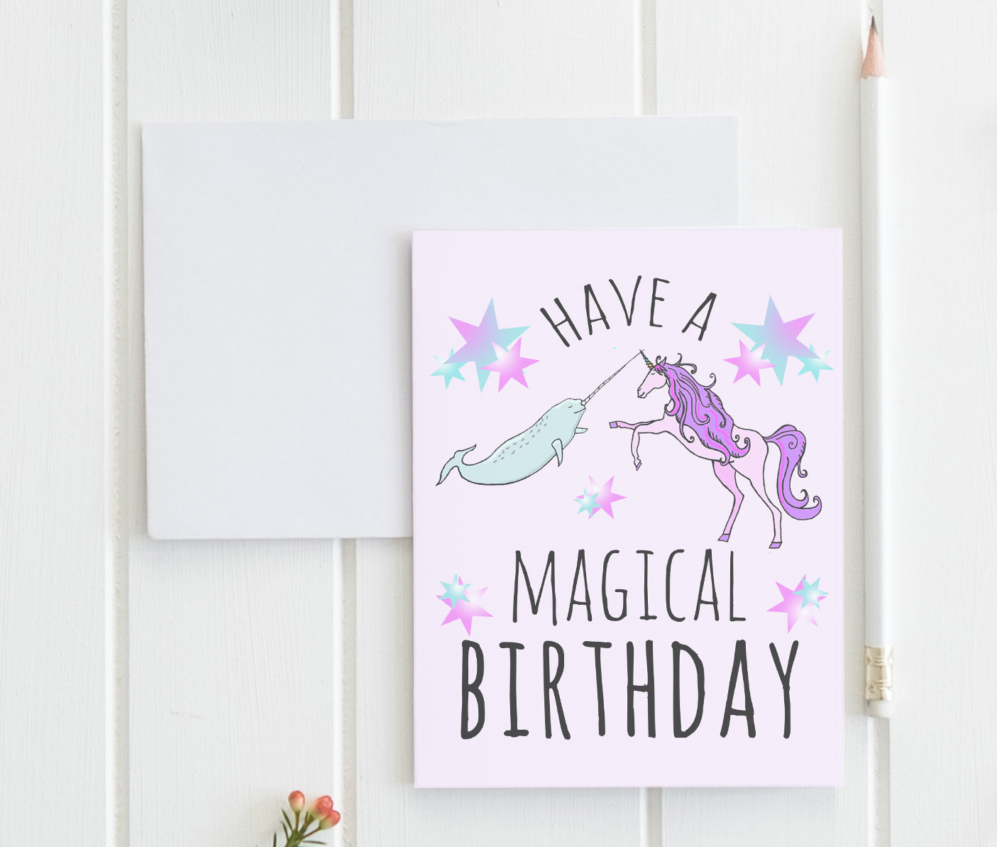a birthday card with a unicorn on it
