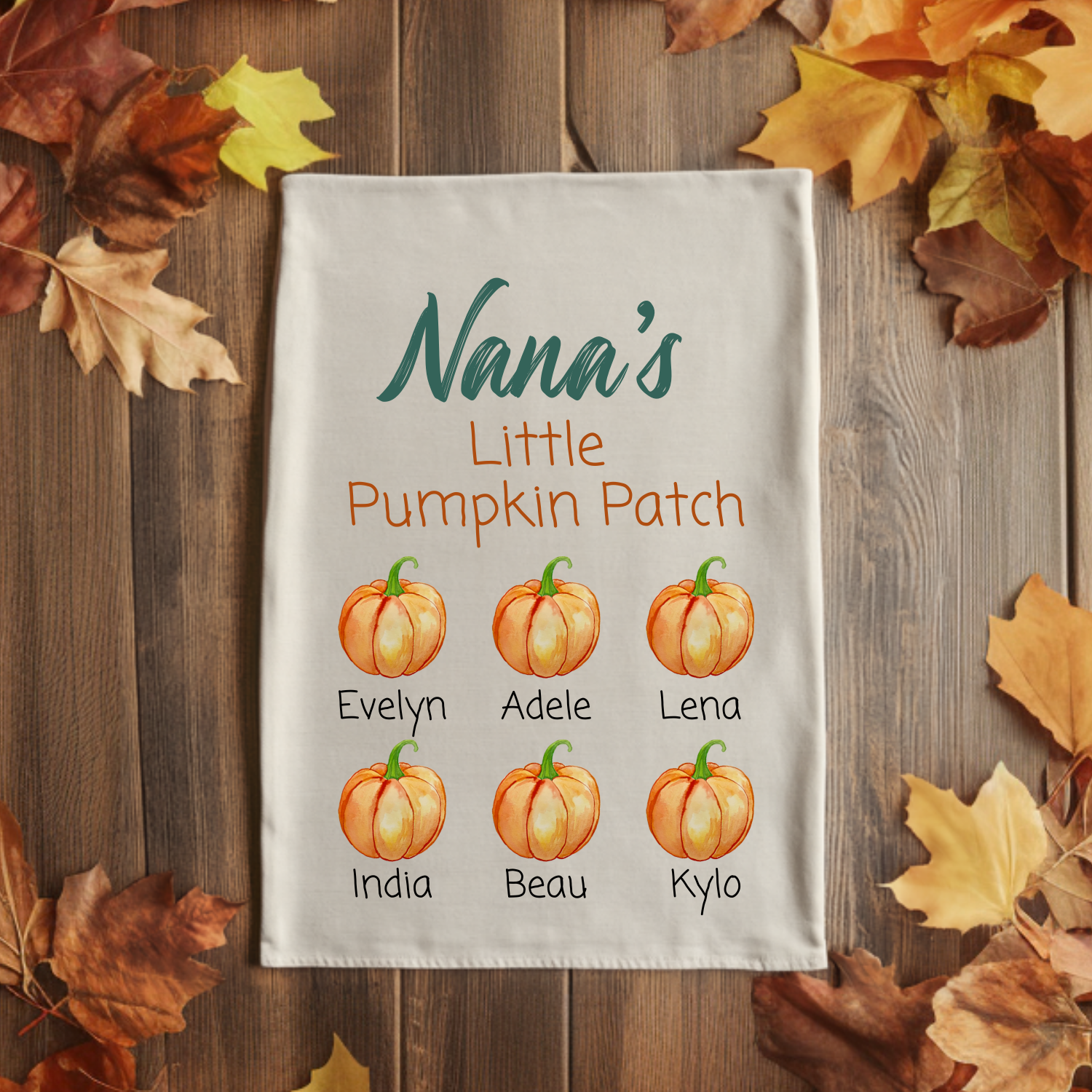 Custom Grandma Gift - Pumpkin Patch - Watercolor Kitchen Towel