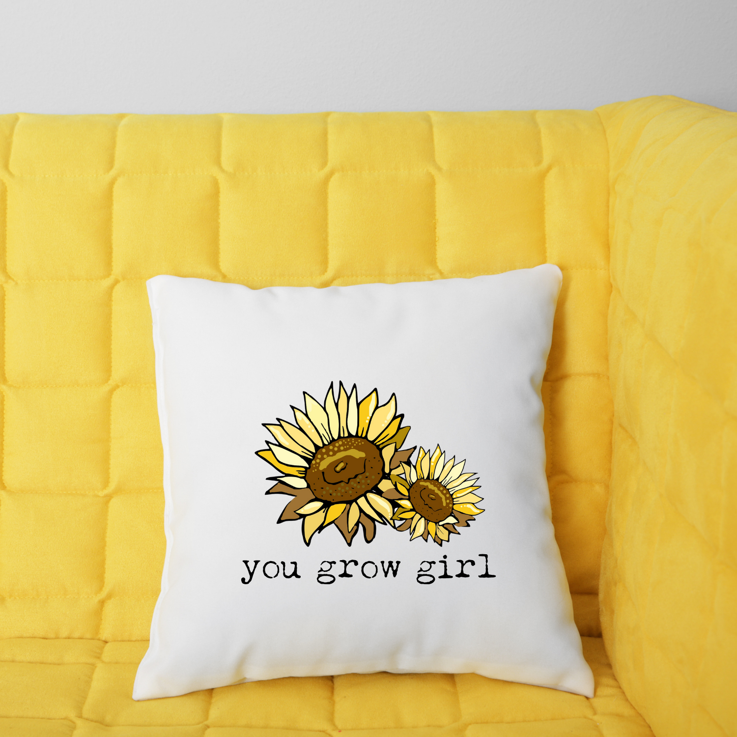 You Grow Girl Sunflower Throw Pillow
