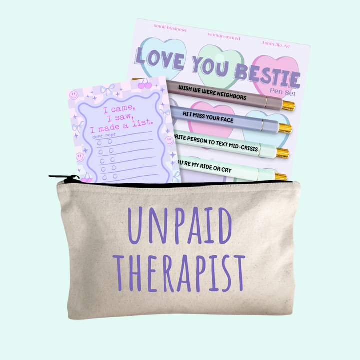Bestie Gift Set – Bestie Pen Set, Unpaid Therapist Zipper Pouch, I Made A List Notepad