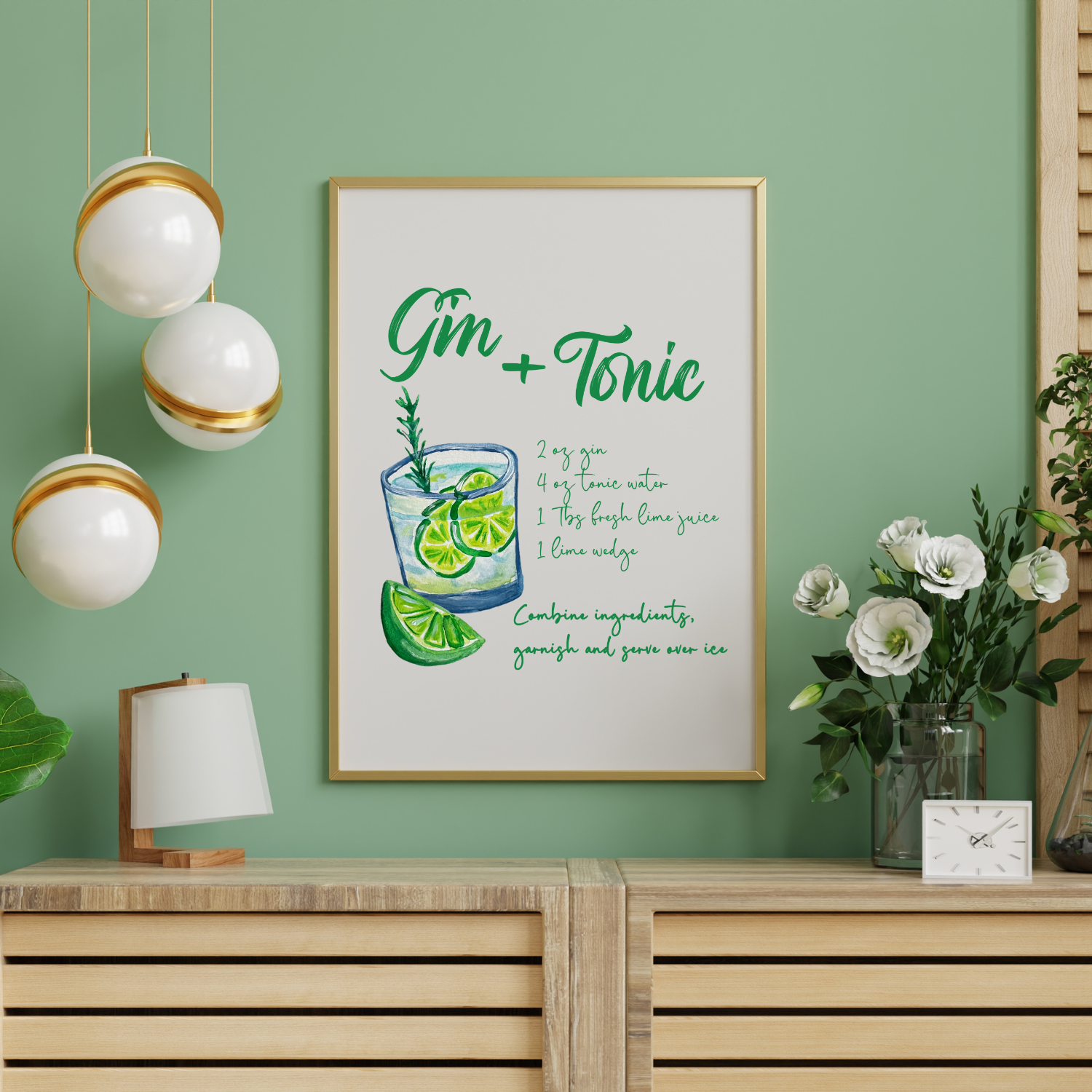 Gin and Tonic Cocktail Recipe Art Print