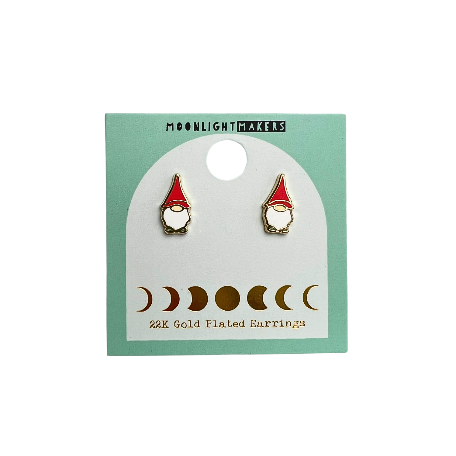 a pair of earrings with a red hat on top of it