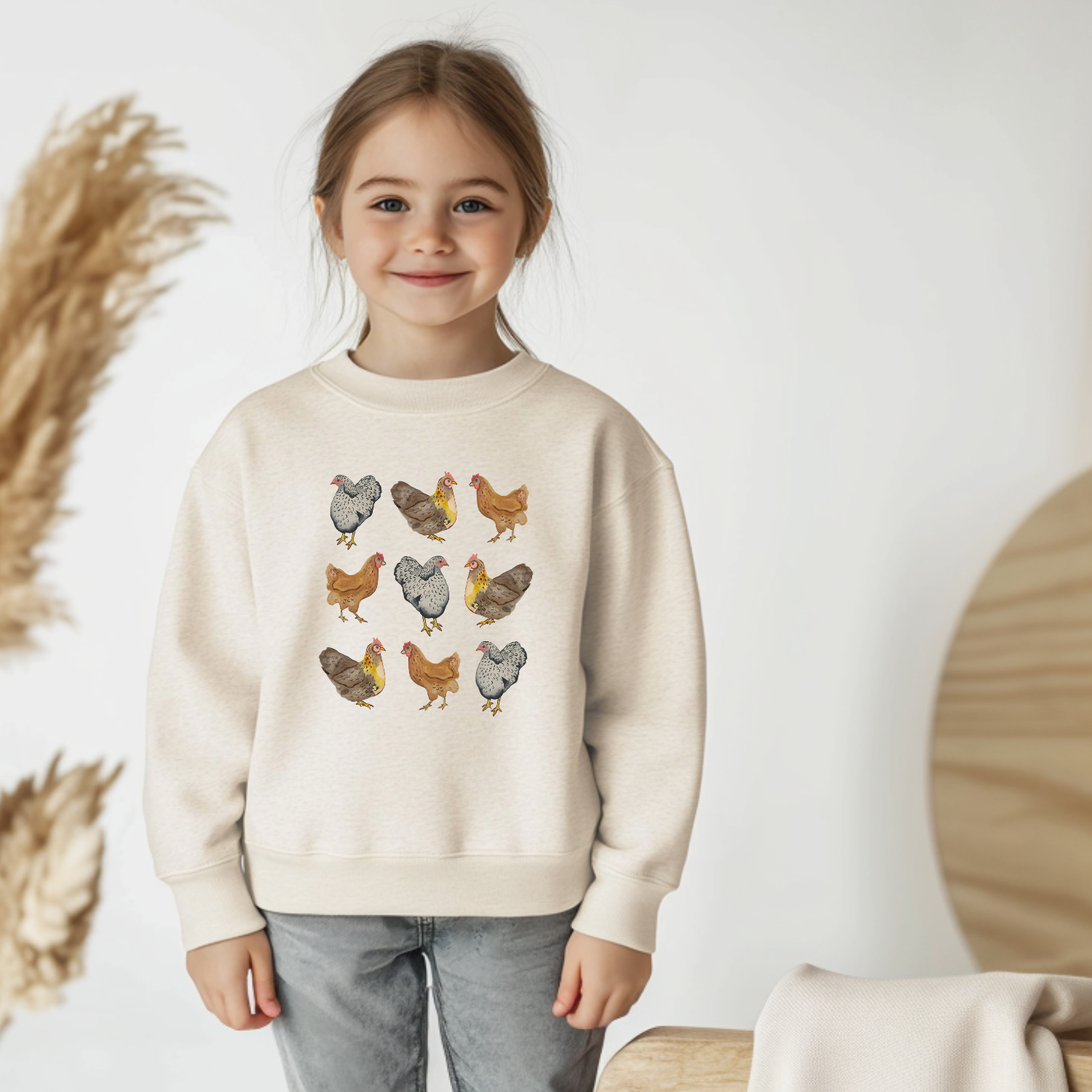 Farmhouse Chickens - Kid's Sweatshirt - Oatmeal