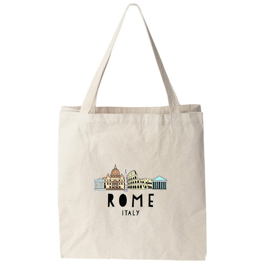 a white tote bag with a picture of rome