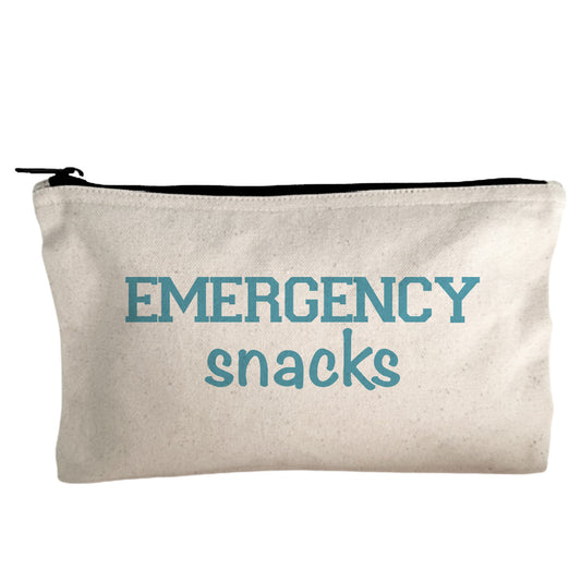 a white bag with the words emergency snacks printed on it