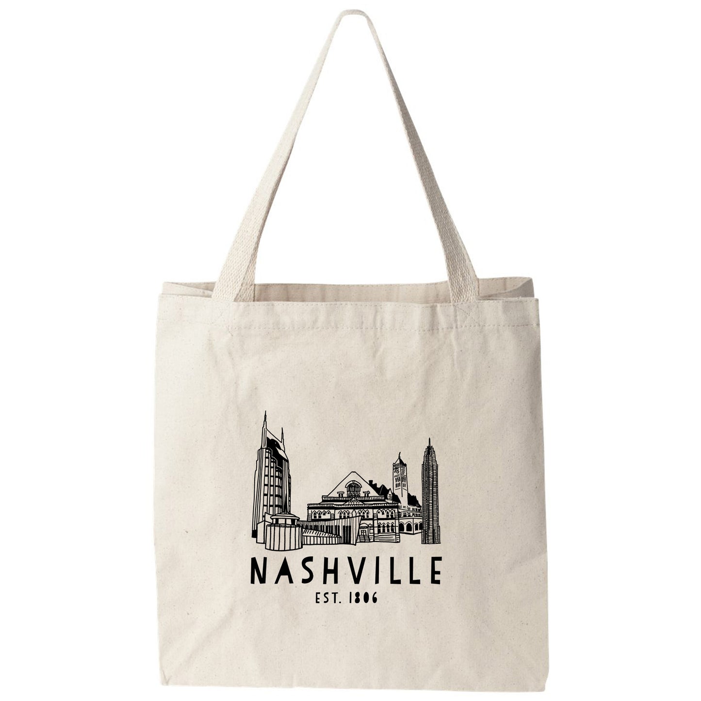 a tote bag with the nashville skyline on it