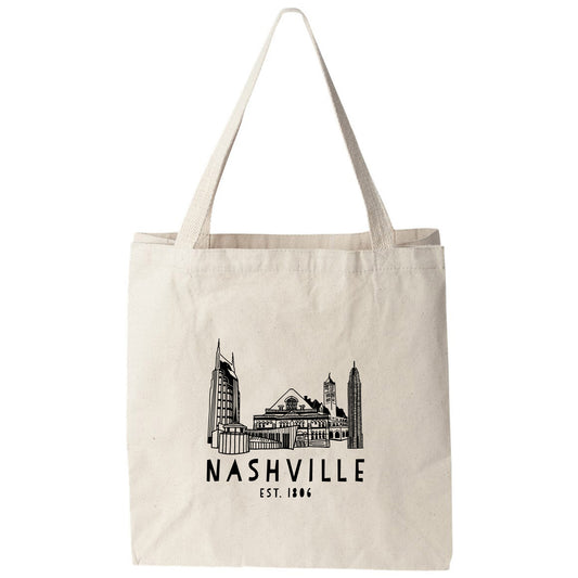 a tote bag with the nashville skyline on it