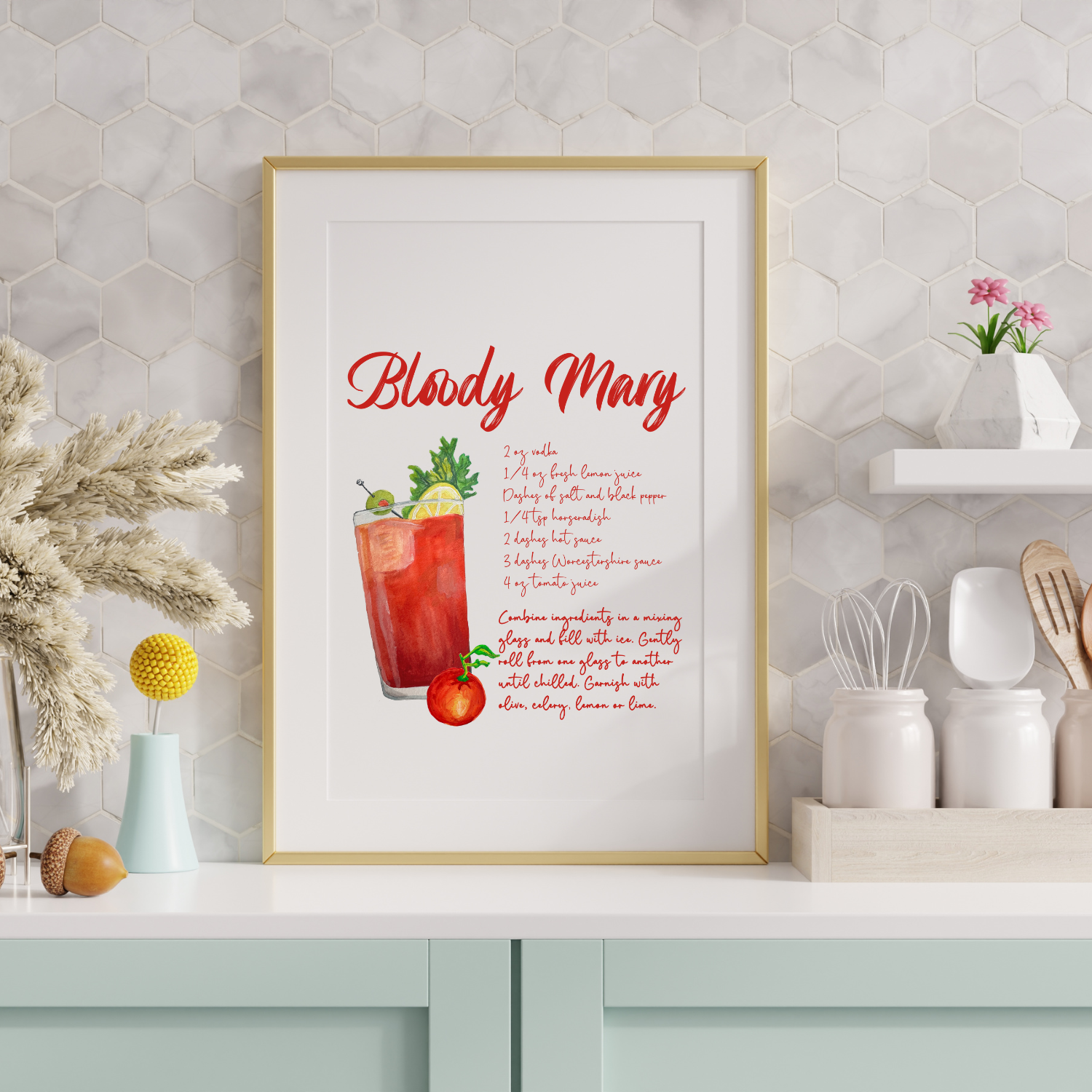 Bloody Mary Cocktail Recipe Art Print