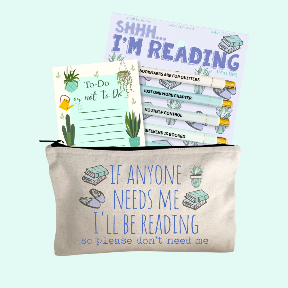 Reading Gift Set – Shhh... I'm Reading Pen Set, If Anyone Needs Me I'll Be Reading Zipper Pouch, To Do Or Not To Do Notepad