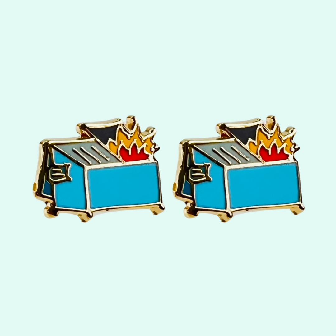 Dumpster Fire Earrings - 22k Gold Plated Studs
