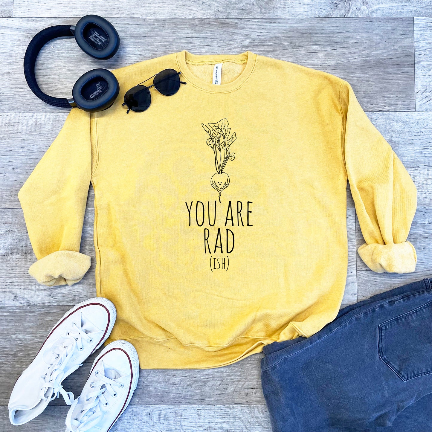 a yellow sweatshirt with the words you are rad on it