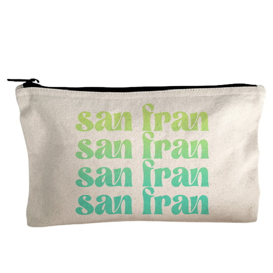 a white bag with green writing on it