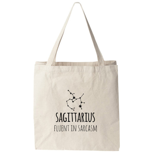 a white bag with the words sagittarius on it