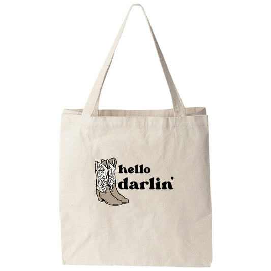 a tote bag with a picture of a boot on it