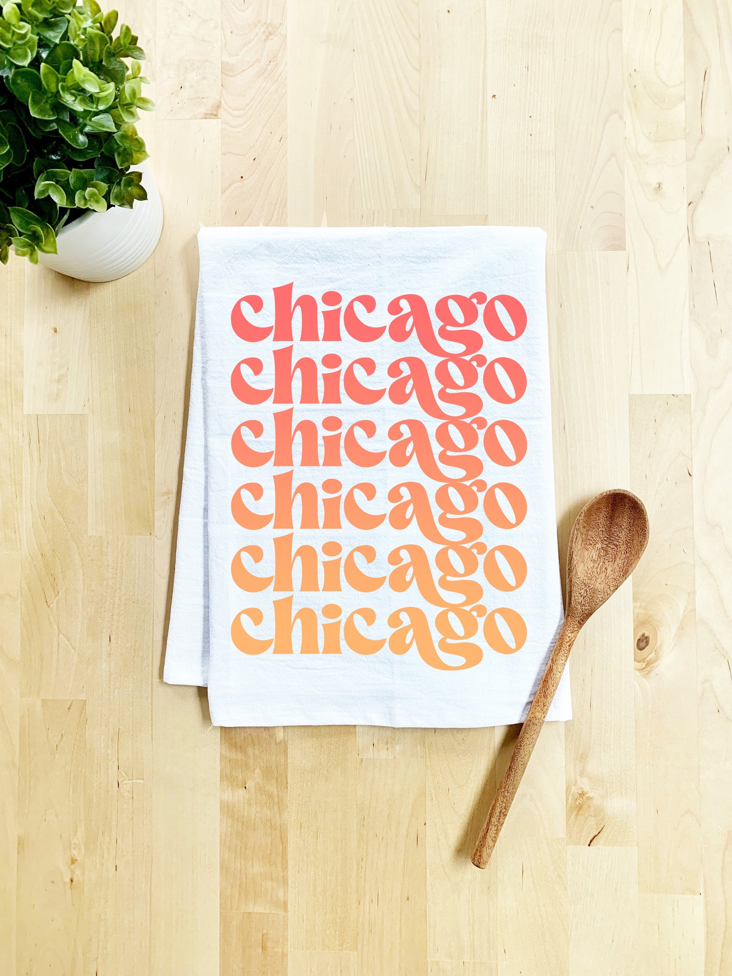 a kitchen towel with chicago written on it