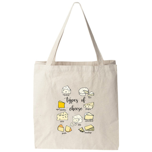 a tote bag with different types of cheese on it