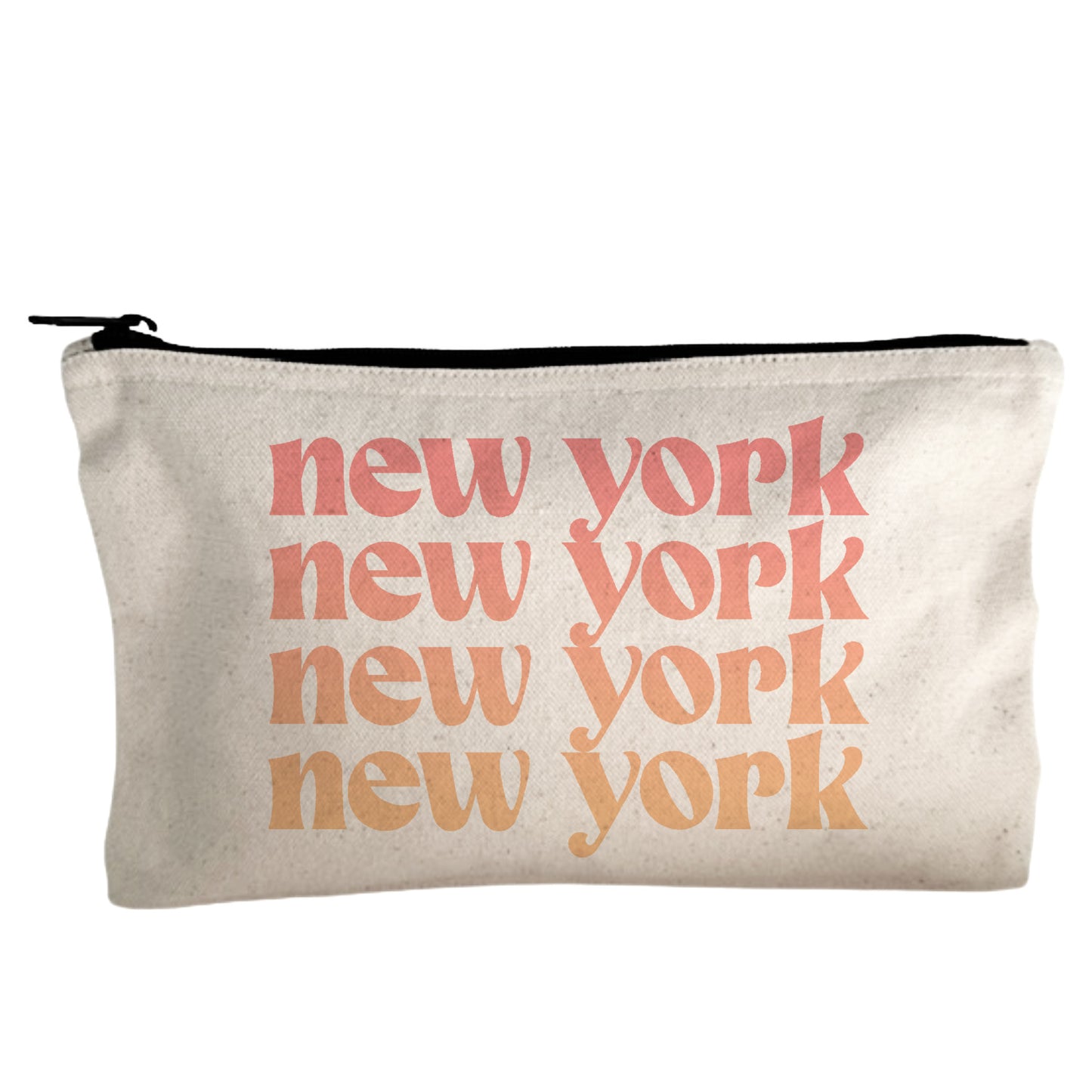 a new york cosmetic bag on a white background