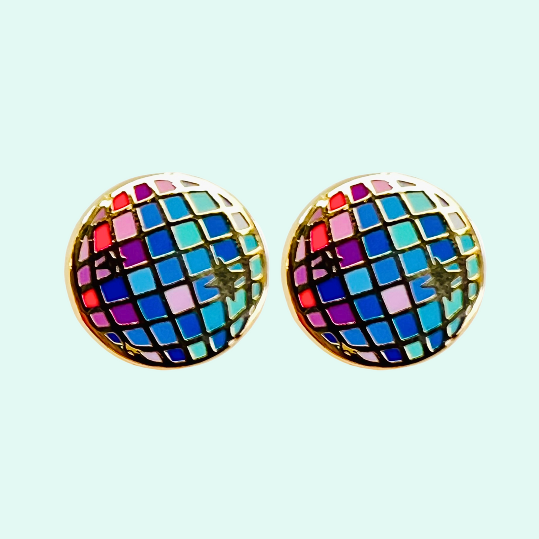 Disco Ball Earrings - 22k Gold Plated Studs