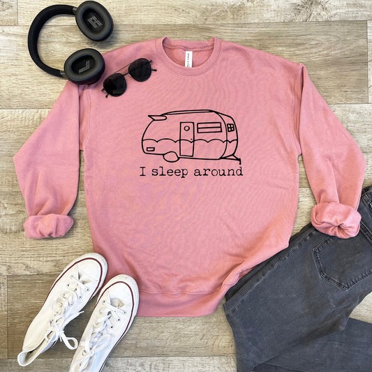 a pink sweatshirt that says i sleep around