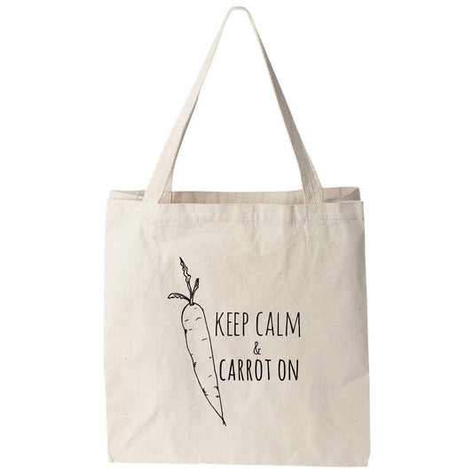 a bag with a carrot on it that says keep calm and carrot on