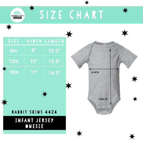 the size chart for a baby bodysuit