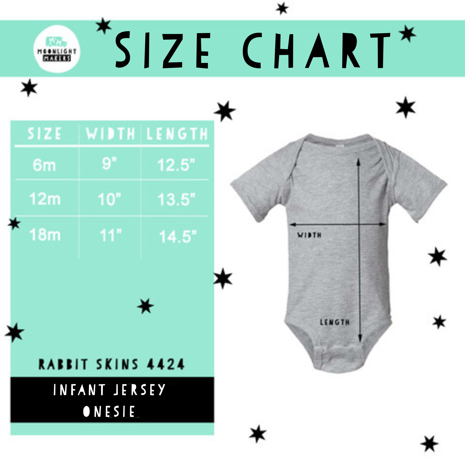 the size chart for a baby bodysuit
