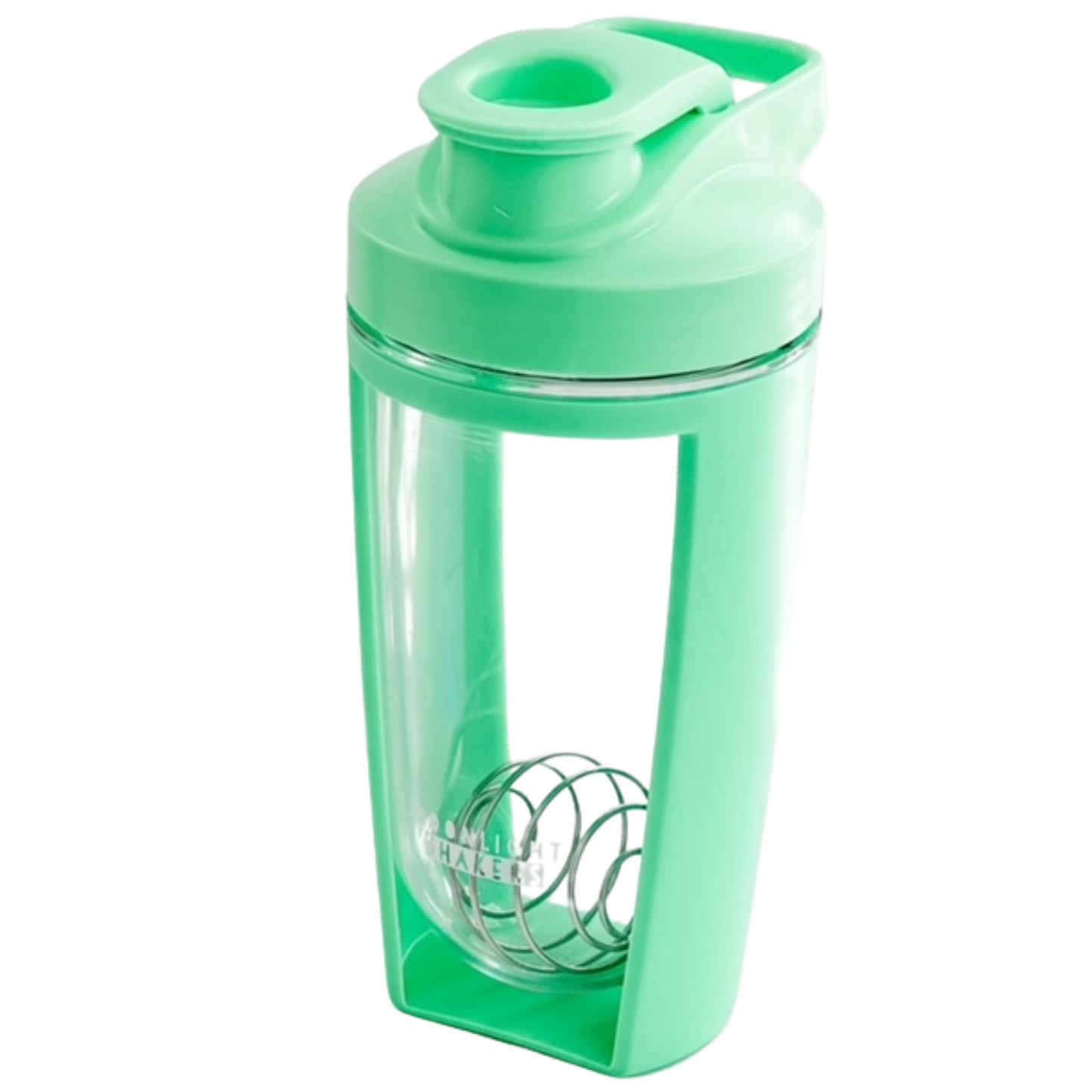 a green blender with a plastic lid