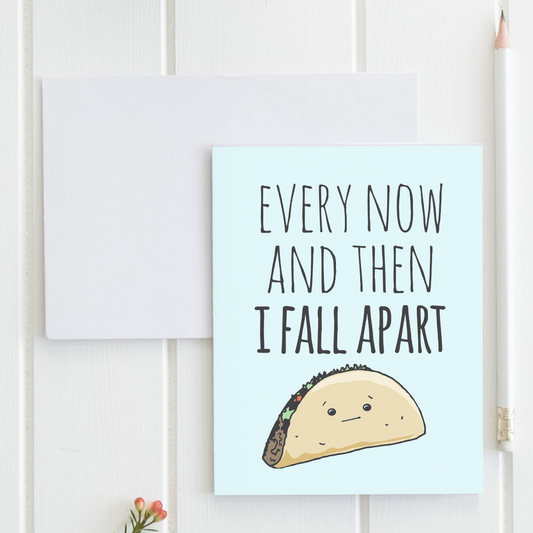 a card with a picture of a taco on it