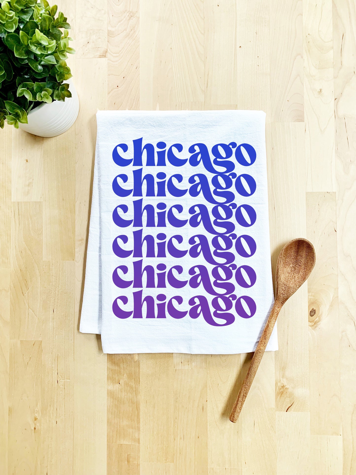 a tea towel with the words chicago on it