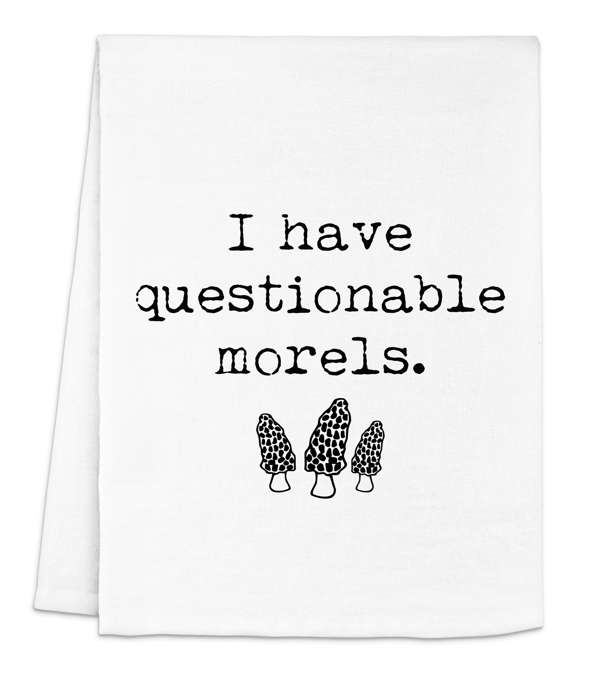 a white dish towel with the words i have questionable models printed on it