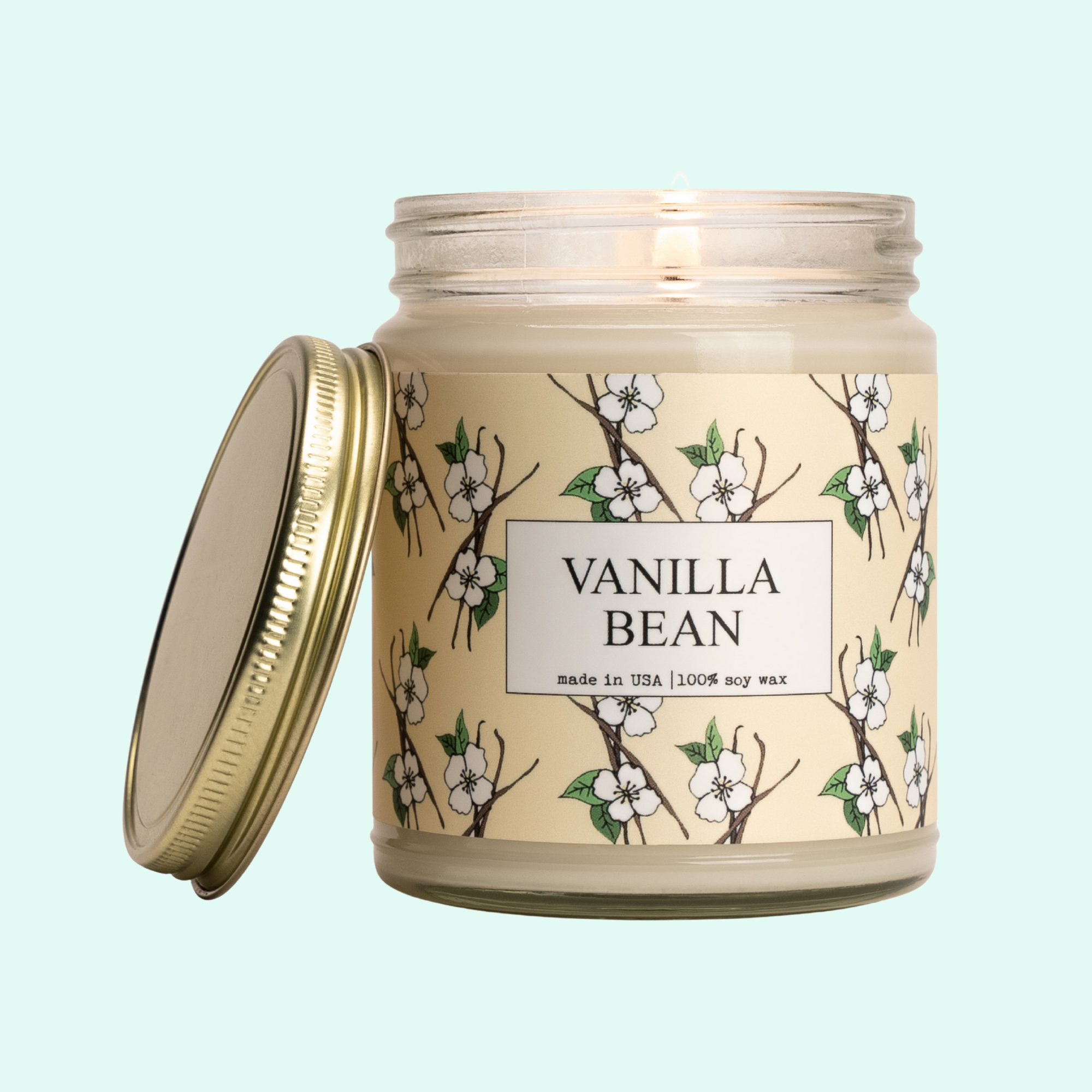 a jar of vanilla bean candle with a lid