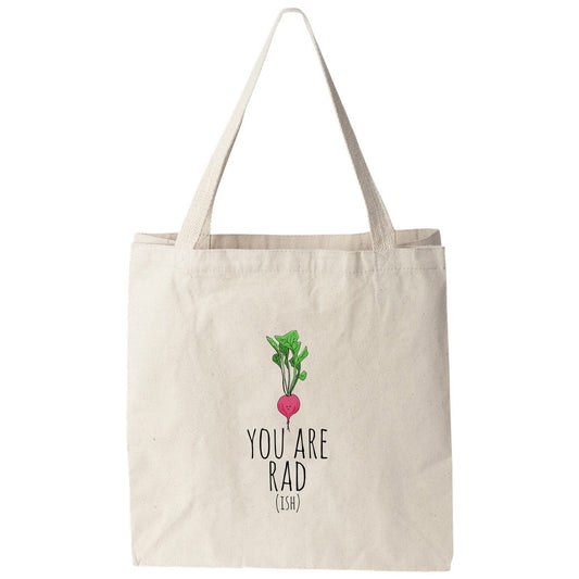 a tote bag with a radish on it