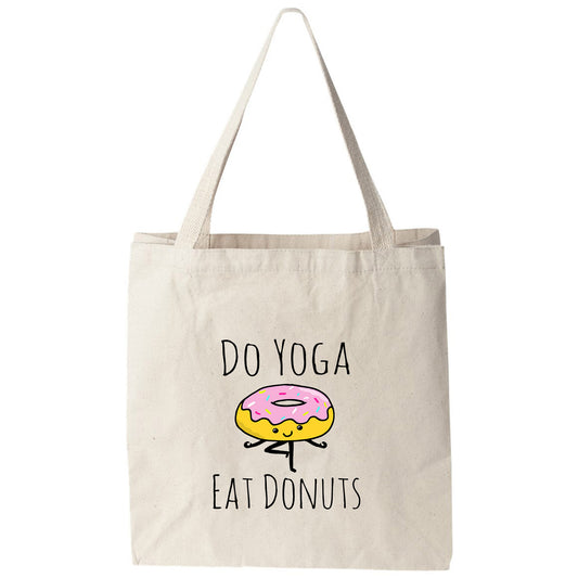 a tote bag that says do yoga eat donuts