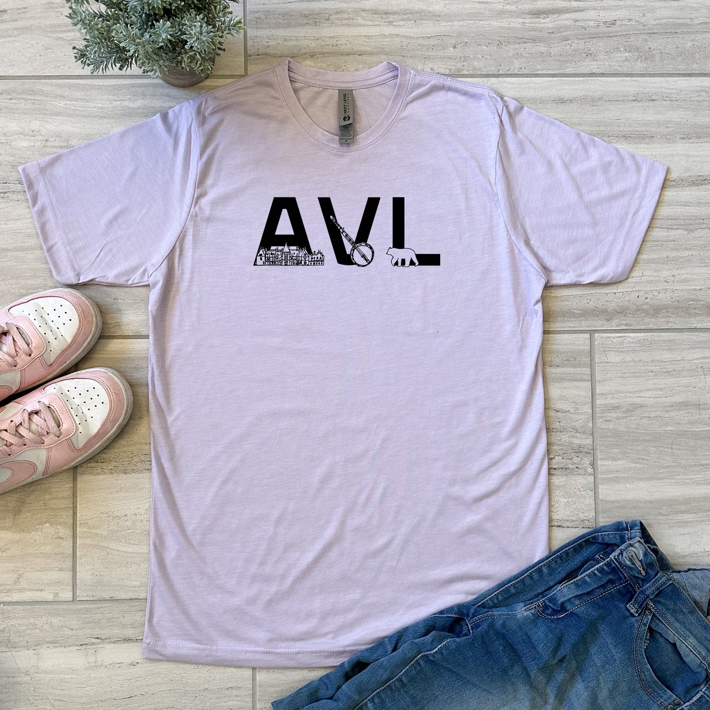 AVL (Asheville) - Men's / Unisex Tee - Stonewash Blue, Sage, Lavender, or Heather Gray