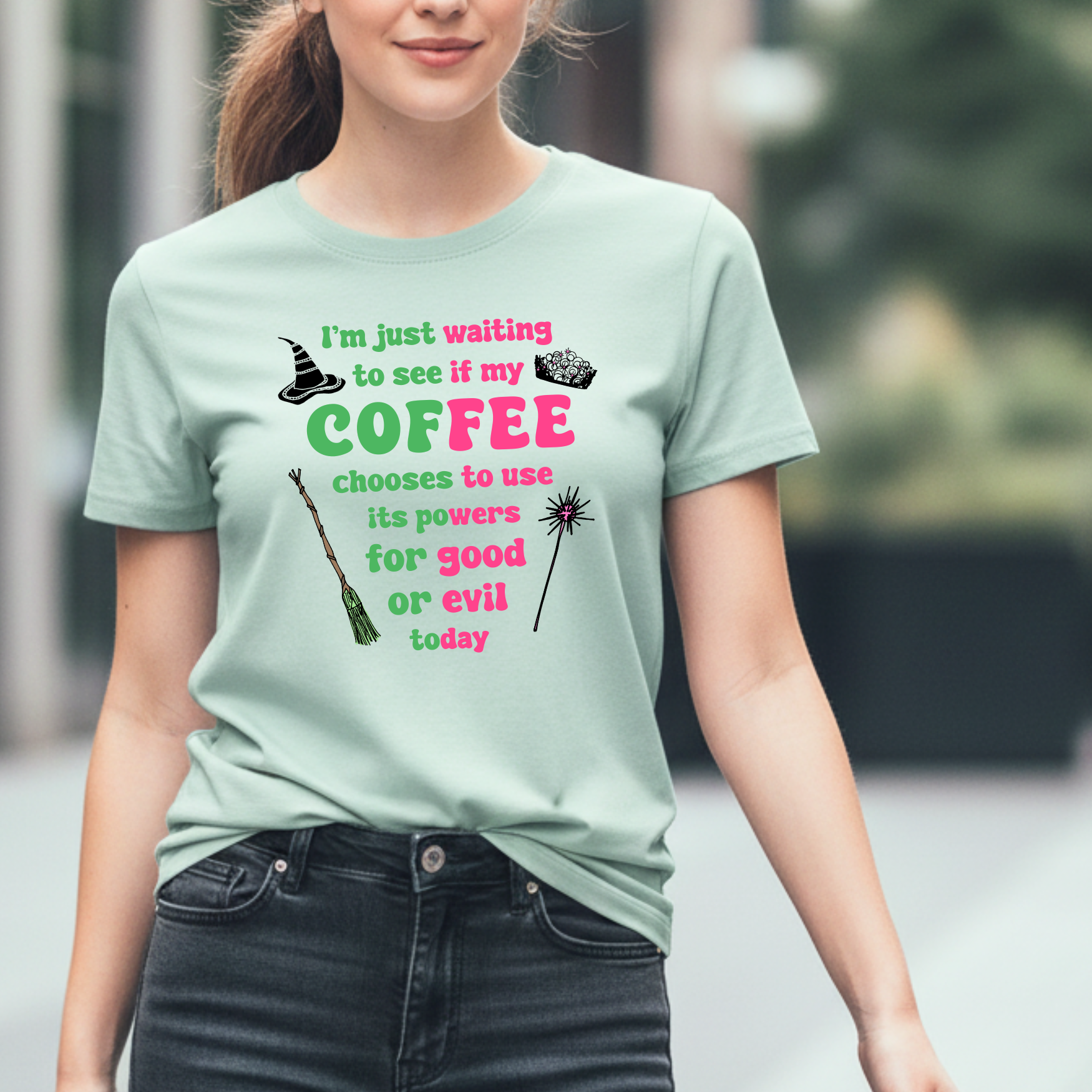 Waiting To See If My Coffee Chooses To Use Its Powers For Good or Evil - Wicked Inspired Men's / Unisex Tee