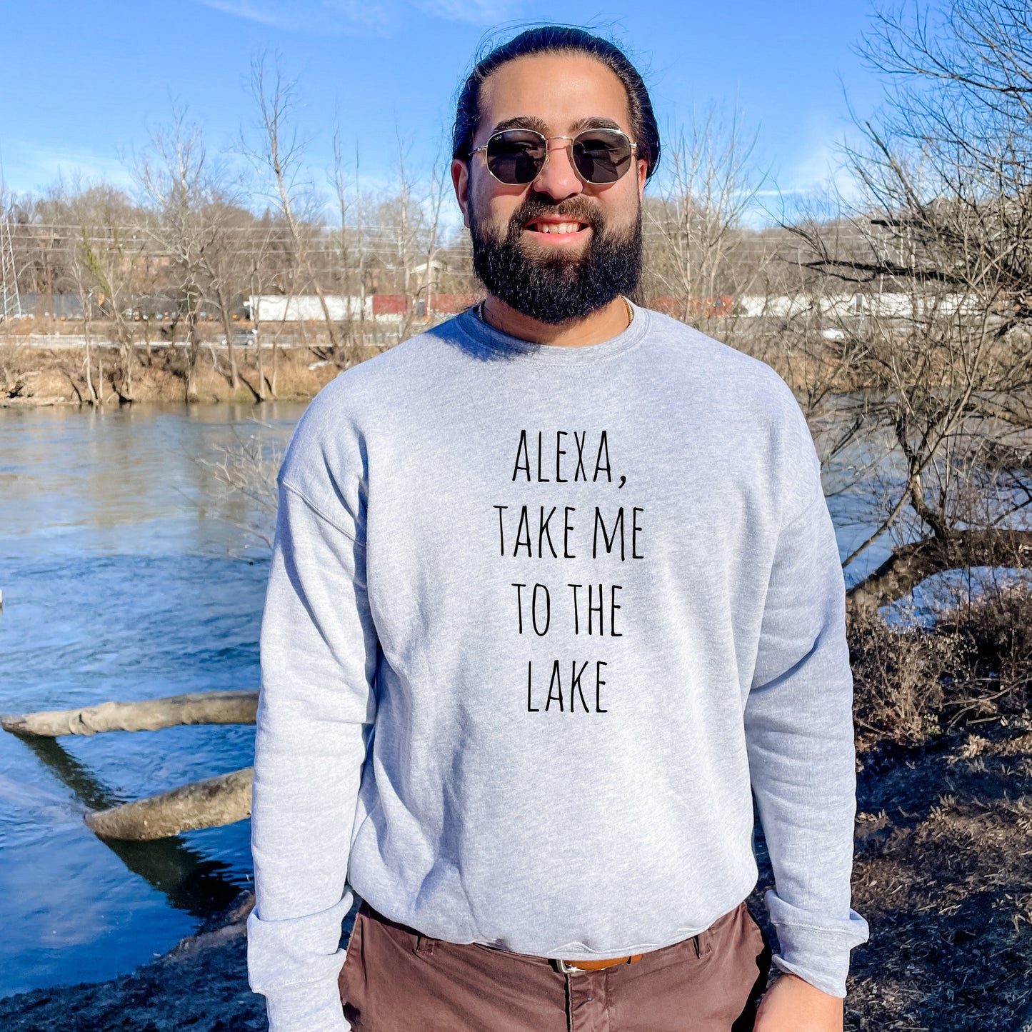 Alexa, Take Me To The Lake - Unisex Sweatshirt - Heather Gray, Dusty Blue, Mauve, or Gold