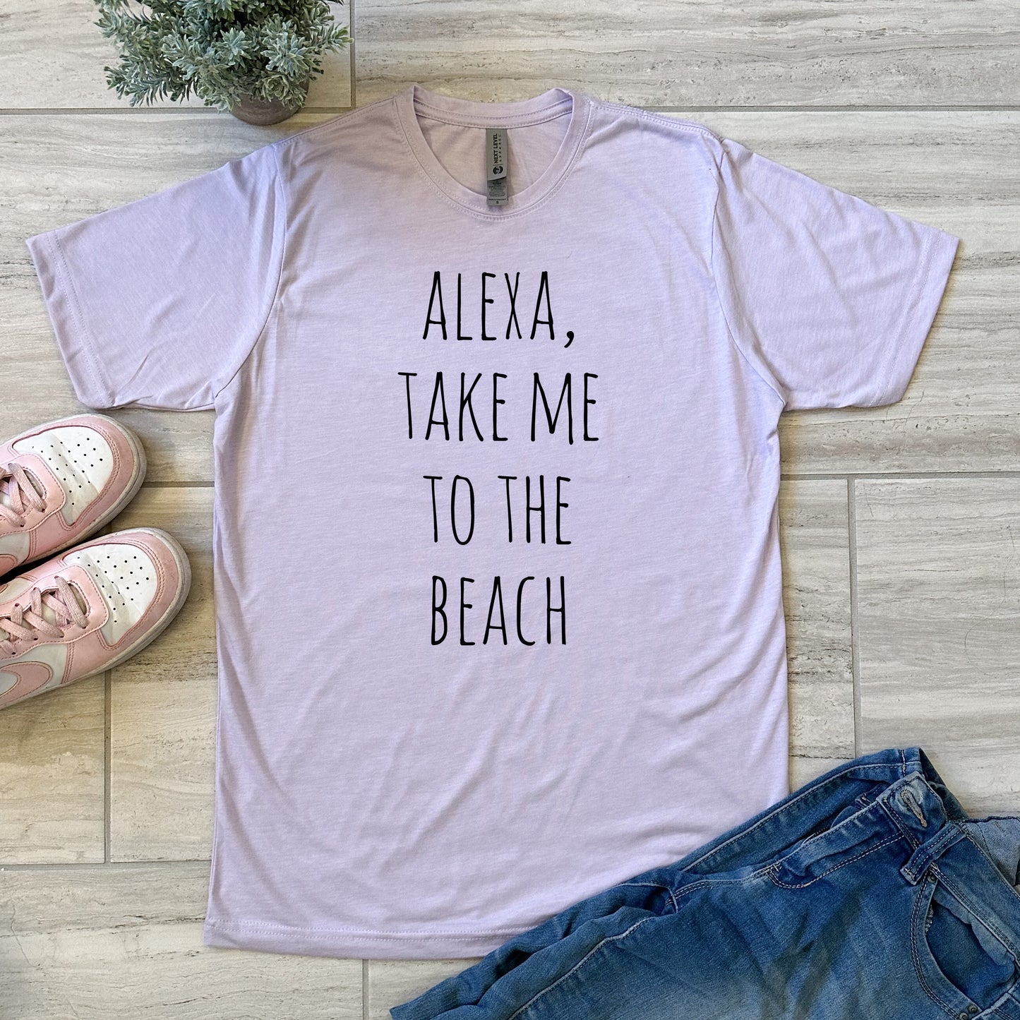 Alexa, Take Me To The Beach - Men's / Unisex Tee - Stonewash Blue, Sage, Lavender, or Heather Gray